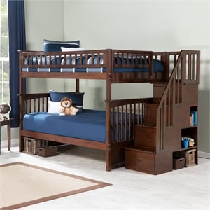 AFI Columbia Full Over Full Solid Wood Staircase Bunk Bed in Walnut