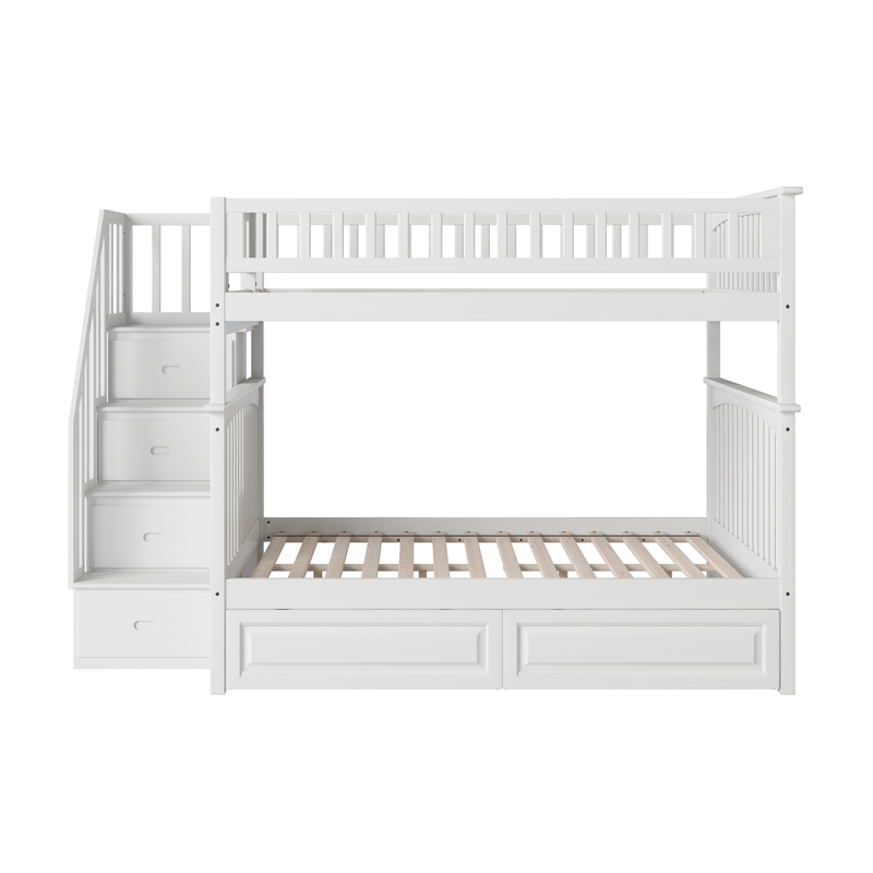 AFI Columbia Full Over Full Solid Wood Staircase Storage Bunk Bed in White