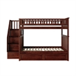 AFI Columbia Full Over Full Solid Wood Staircase Storage Bunk Bed in Walnut