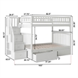 AFI Columbia Full Over Full Solid Wood Staircase Storage Bunk Bed in White