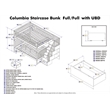 AFI Columbia Full Over Full Solid Wood Staircase Storage Bunk Bed in White
