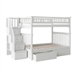 AFI Columbia Full Over Full Solid Wood Staircase Storage Bunk Bed in White