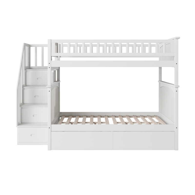 AFI Columbia Full Over Full Solid Wood Staircase Storage Bunk Bed in White