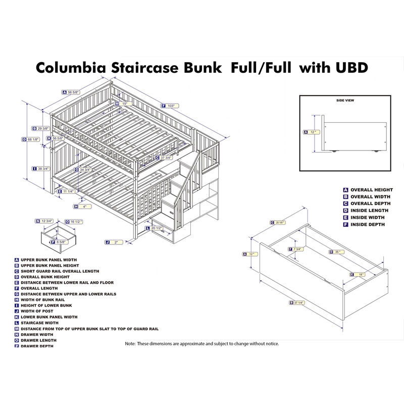 AFI Columbia Full Over Full Solid Wood Staircase Storage Bunk Bed in Walnut