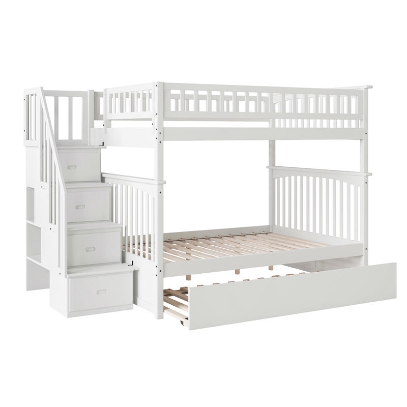 AFI Columbia Full Over Full Wood Staircase Trundle Bunk Bed in White