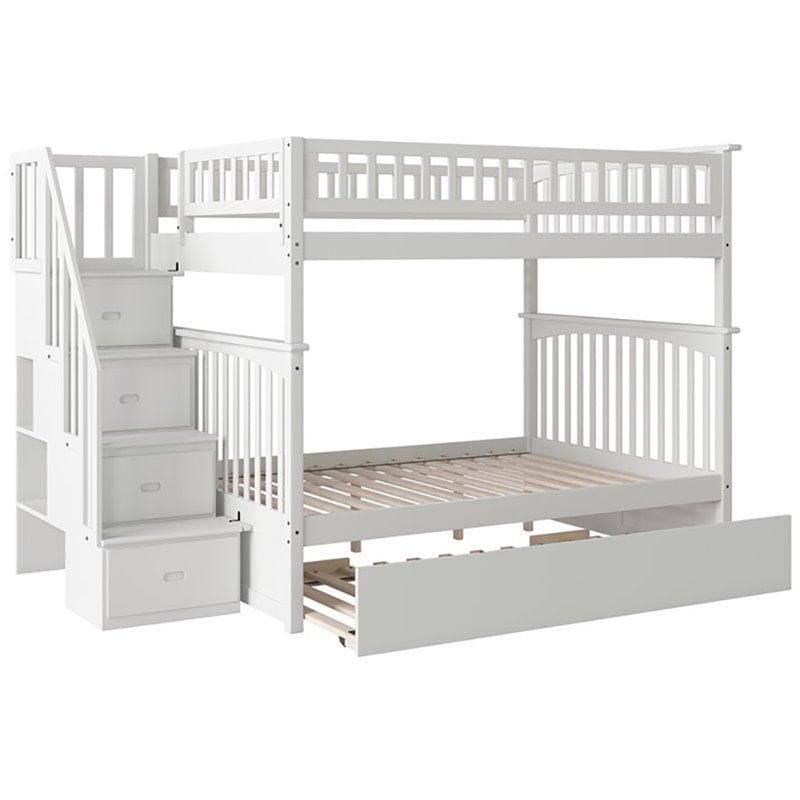 Full Staircase Trundle Bunk Bed Cymax, Wooden Bunk Bed Kors With Trundle And Storage