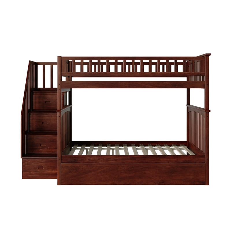AFI Columbia Full Over Full Wood Staircase Trundle Bunk Bed in Walnut