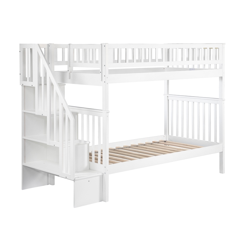 AFI Woodland Twin Over Twin Solid Wood Staircase Bunk Bed in White