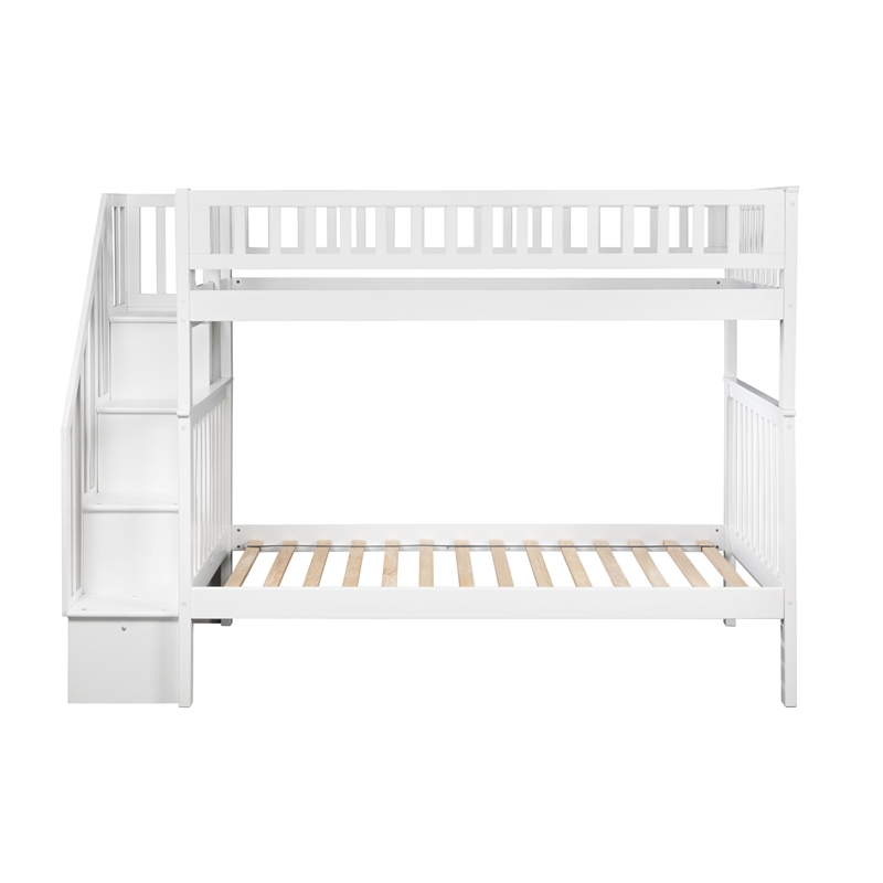 AFI Woodland Twin Over Twin Solid Wood Staircase Bunk Bed in White