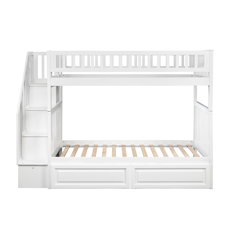 AFI Woodland Twin Over Twin Staircase Storage Wood Bunk Bed in White