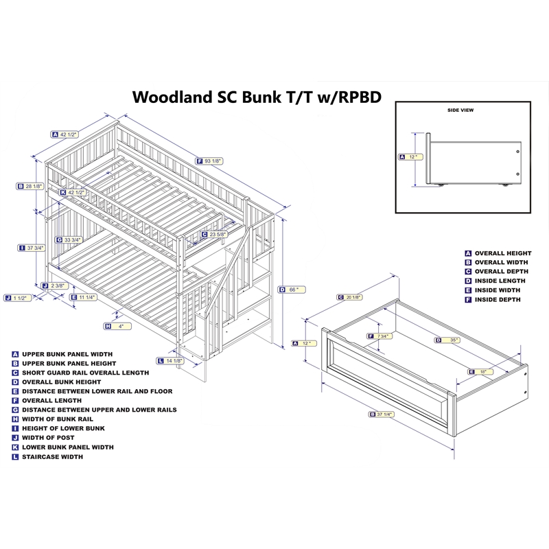 AFI Woodland Twin Over Twin Staircase Storage Wood Bunk Bed in Walnut