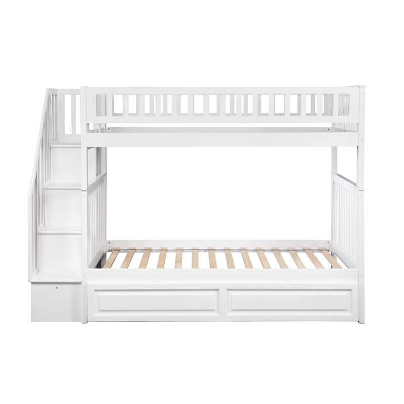 AFI Woodland Twin Over Twin Staircase Trundle Wood Bunk Bed in White