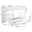 AFI Woodland Twin Over Twin Staircase Trundle Wood Bunk Bed in White