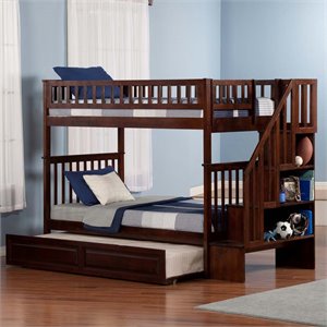 afi woodland staircase trundle bunk bed in walnut