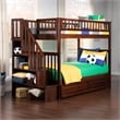 AFI Woodland Twin Over Twin Staircase Trundle Wood Bunk Bed in Walnut
