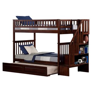 atlantic furniture woodland staircase trundle bunk bed in walnut