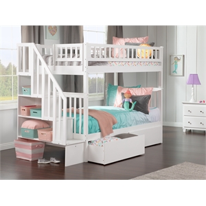 afi woodland urban staircase storage bunk bed in white