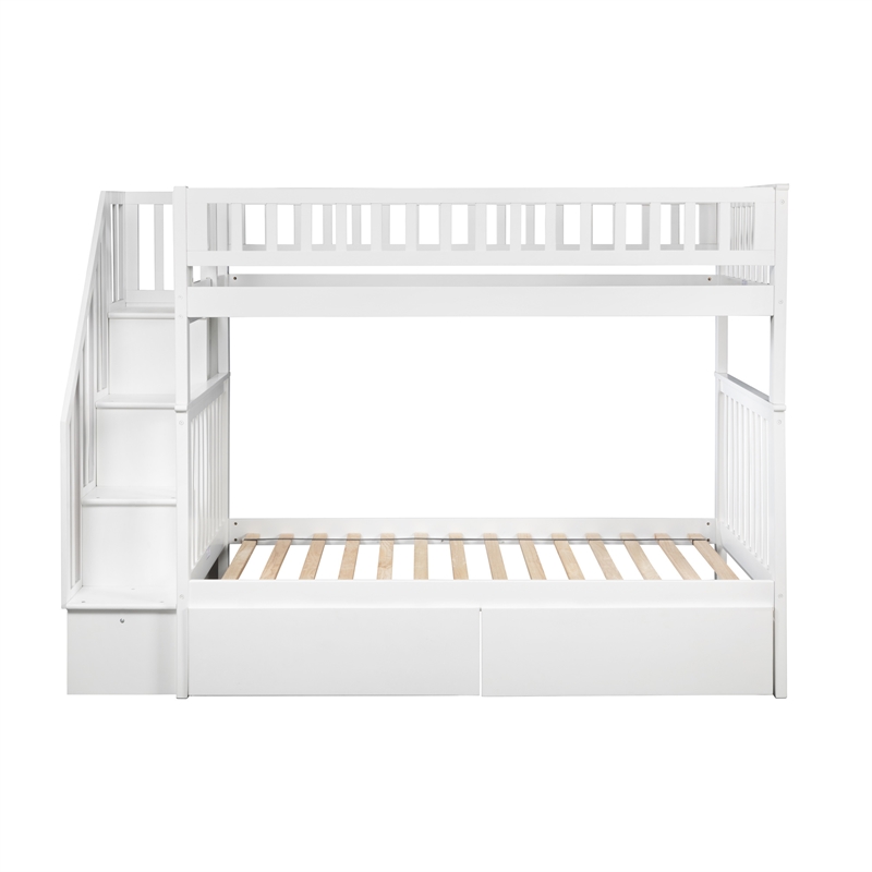AFI Woodland Twin Over Twin Staircase Storage Wood Bunk Bed in White