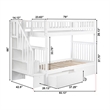 AFI Woodland Twin Over Twin Staircase Storage Wood Bunk Bed in White