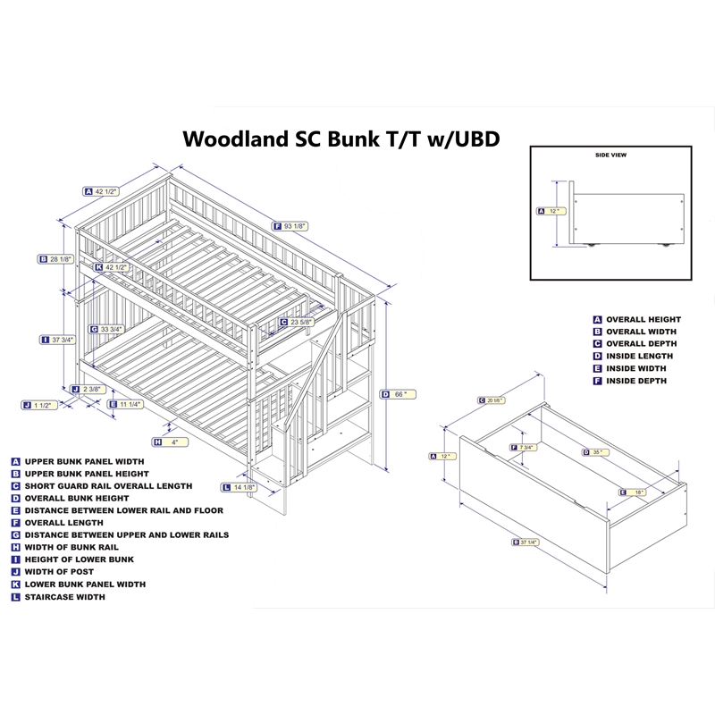AFI Woodland Twin Over Twin Staircase Storage Wood Bunk Bed in Walnut