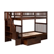 AFI Woodland Twin Over Twin Staircase Storage Wood Bunk Bed in Walnut