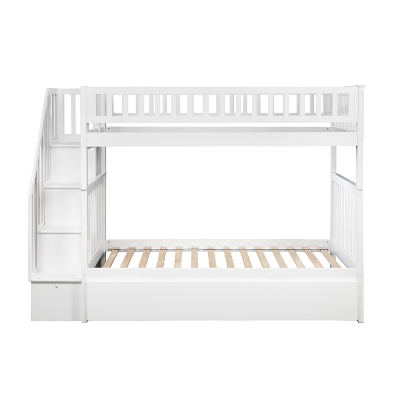 AFI Woodland Twin Over Twin Staircase Trundle Wood Bunk Bed in White
