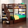 AFI Woodland Twin Over Twin Staircase Trundle Wood Bunk Bed in Walnut