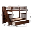 AFI Woodland Twin Over Twin Staircase Trundle Wood Bunk Bed in Walnut