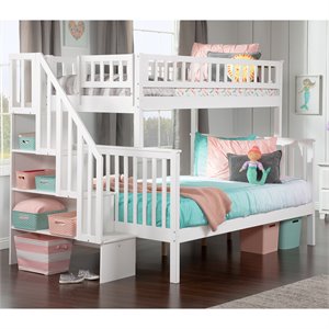 afi woodland twin over full staircase solid wood bunk bed in white