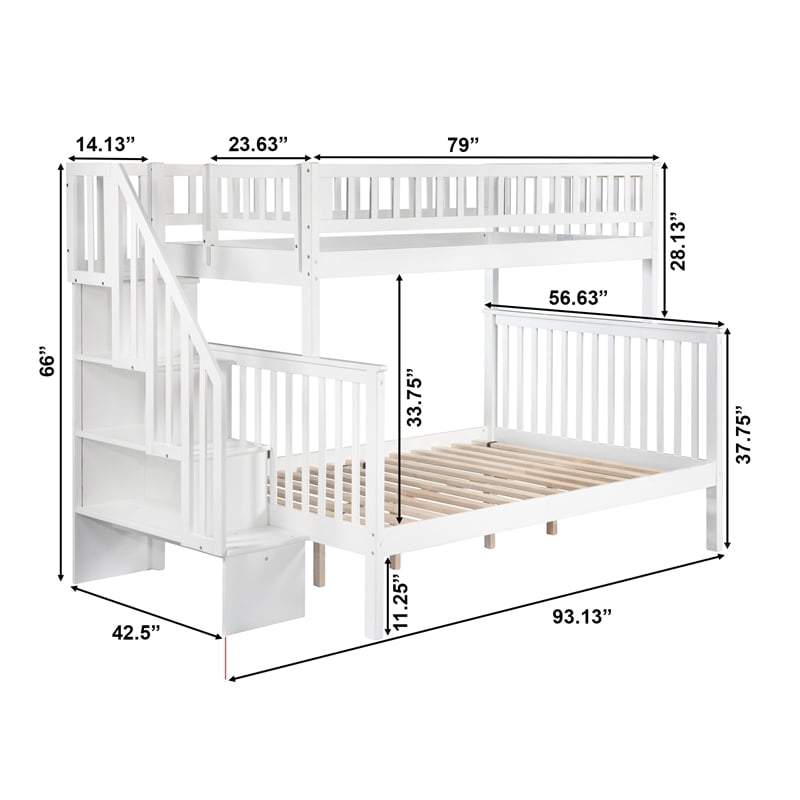 AFI Woodland Twin Over Full Solid Wood Staircase Bunk Bed in White