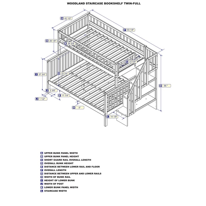 AFI Woodland Twin Over Full Solid Wood Staircase Bunk Bed in White