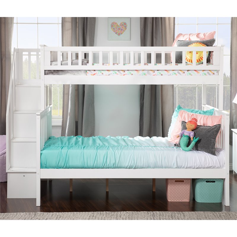 AFI Woodland Twin Over Full Staircase Solid Wood Bunk Bed in White