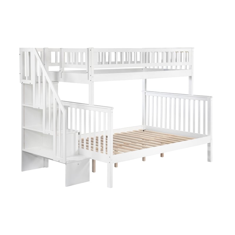 AFI Woodland Twin Over Full Solid Wood Staircase Bunk Bed in White