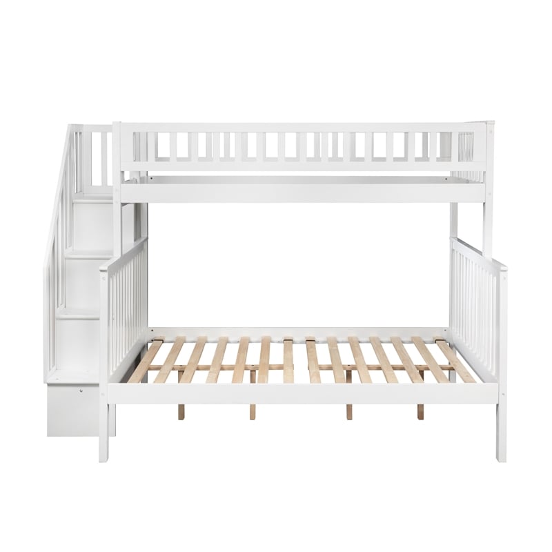AFI Woodland Twin Over Full Solid Wood Staircase Bunk Bed in White