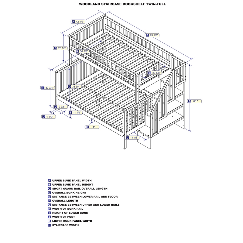 AFI Woodland Twin Over Full Solid Wood Staircase Bunk Bed in Walnut