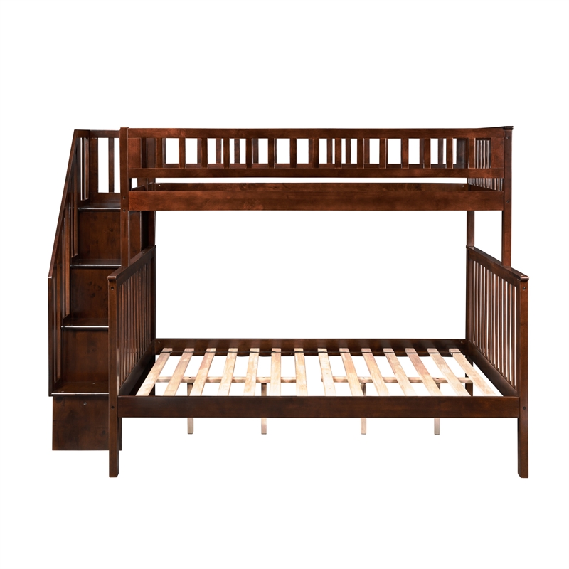 AFI Woodland Twin Over Full Solid Wood Staircase Bunk Bed in Walnut
