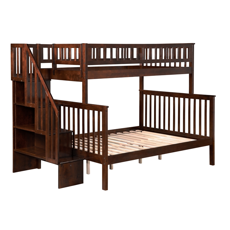 AFI Woodland Twin Over Full Solid Wood Staircase Bunk Bed in Walnut