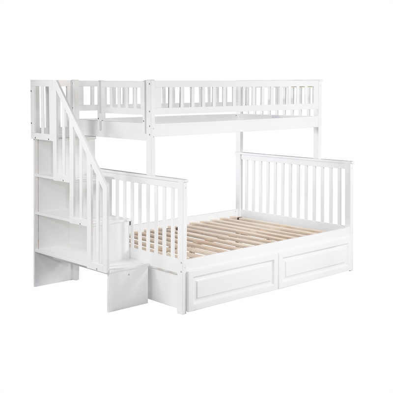 AFI Woodland Twin Over Full Staircase Storage Wood Bunk Bed in White