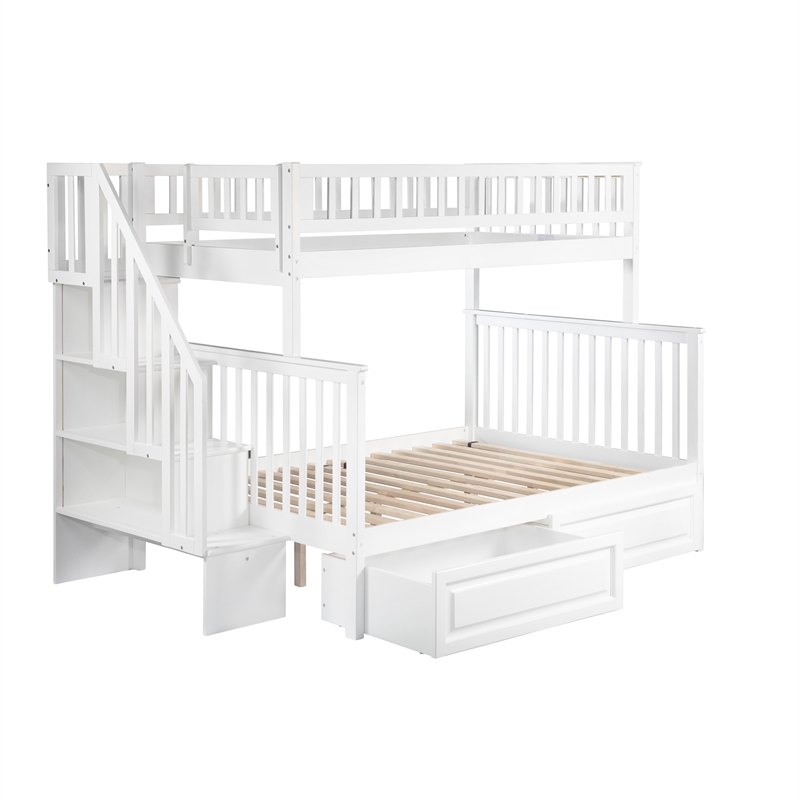 AFI Woodland Twin Over Full Staircase Storage Wood Bunk Bed in White
