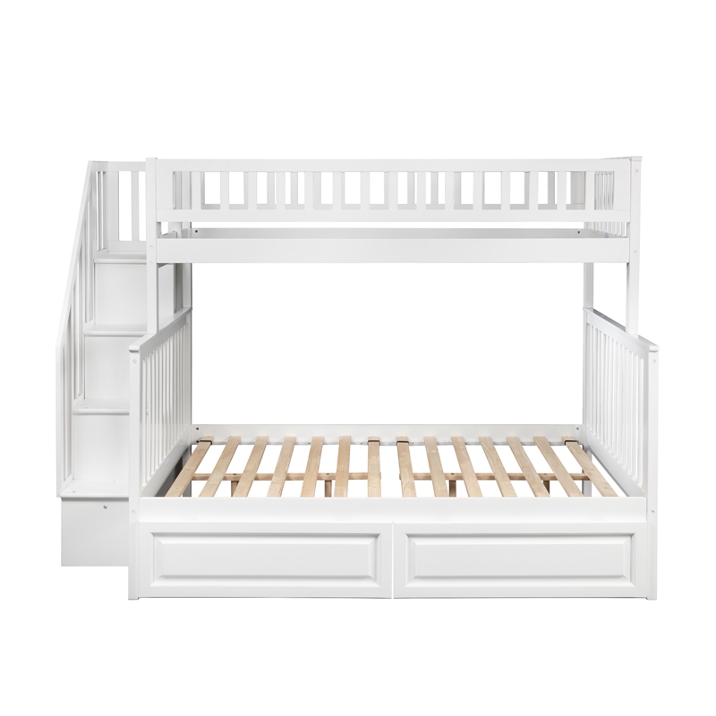 AFI Woodland Twin Over Full Staircase Storage Wood Bunk Bed in White