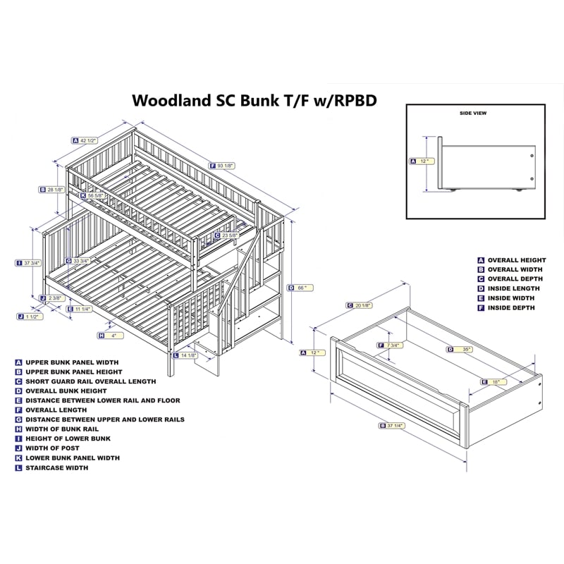 AFI Woodland Twin Over Full Staircase Storage Wood Bunk Bed in White