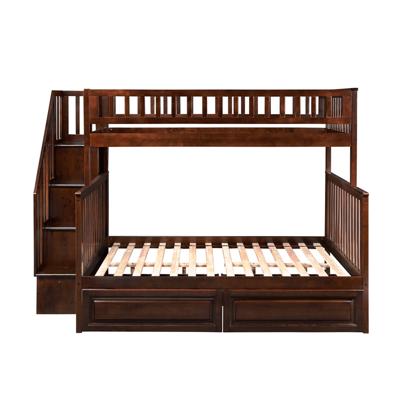 AFI Woodland Twin Over Full Staircase Storage Wood Bunk Bed in Walnut