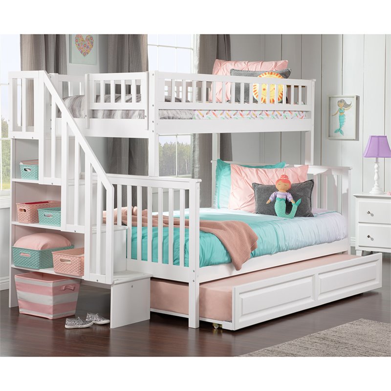AFI Woodland Twin Over Full Staircase Trundle Bunk Bed in White