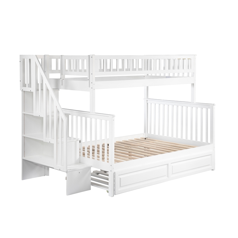 AFI Woodland Twin Over Full Staircase Trundle Wood Bunk Bed in White