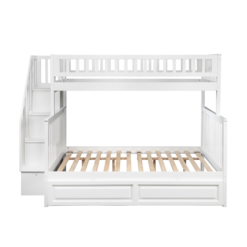 AFI Woodland Twin Over Full Staircase Trundle Wood Bunk Bed in White