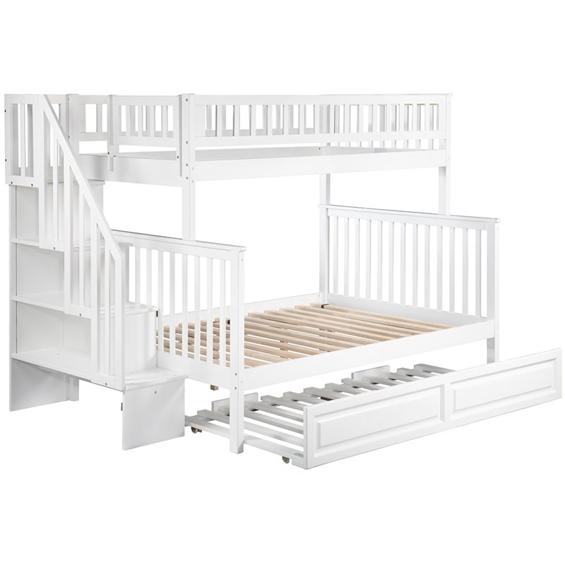 AFI Woodland Twin Over Full Staircase Trundle Bunk Bed in White