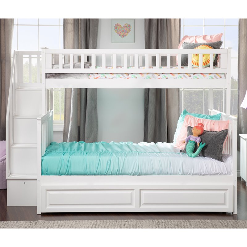 AFI Woodland Twin Over Full Staircase Trundle Bunk Bed in White