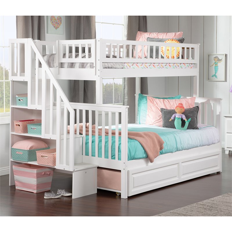 AFI Woodland Twin Over Full Staircase Trundle Bunk Bed in White