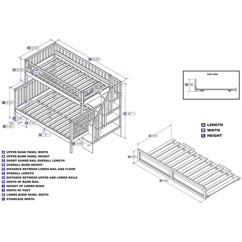 AFI Woodland Twin Over Full Staircase Trundle Bunk Bed in White