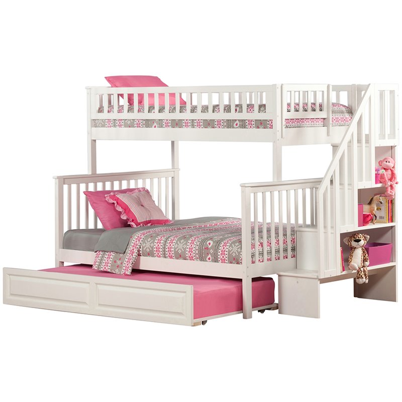 AFI Woodland Twin Over Full Staircase Trundle Bunk Bed in White